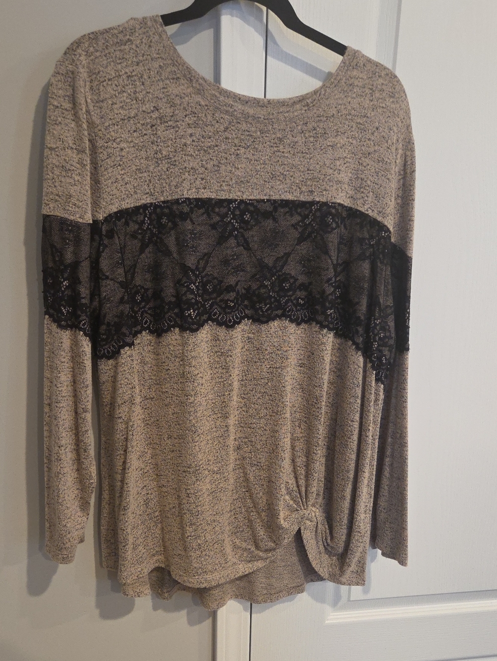 Maurices Beige Knit Top with Black Lace Band
